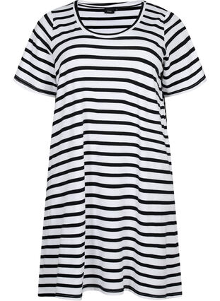 Randig trikåklänning med korta ärmar, Black Stripes, Packshot image number 0