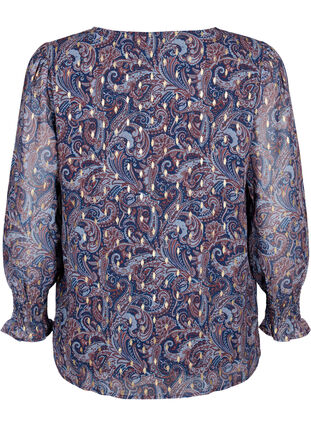 Paisleyblus med långa ärmar och v-ringad, Blue Paisley AOP, Packshot image number 1