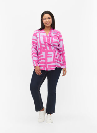 Tunika med omlott-design i viskos, Rose Violet AOP, Model image number 2