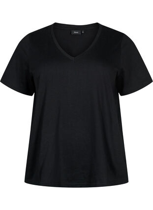 V-ringad bas t-shirt med korta ärmar, Black, Packshot image number 0