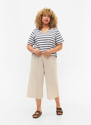 Randig v-ringad t-shirt i bomull, Bright White Stripe, Model image number 2