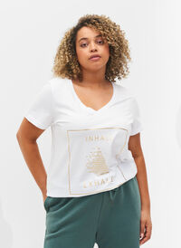 Tränings-t-shirt i bomull med tryck, White w. inhale logo, Model