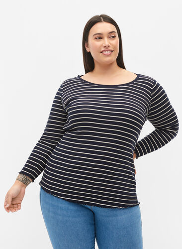 Randig tröja med rund hals, Night Sky Stripe, Model image number 0