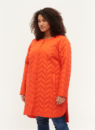 Quiltad jacka med knappar, Tangerine Tango, Model image number 0