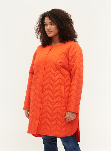Quiltad jacka med knappar, Tangerine Tango, Model image number 0