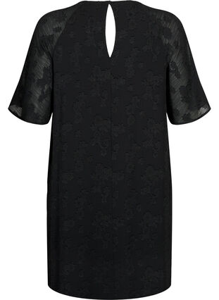 Klänning med struktur och korta ärmar, Black, Packshot image number 1