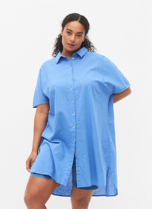 Lång skjorta med korta ärmar, Ultramarine, Model image number 0