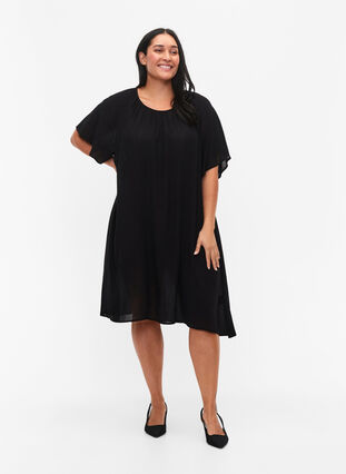 Viskosklänning med korta ärmar, Black, Model image number 2