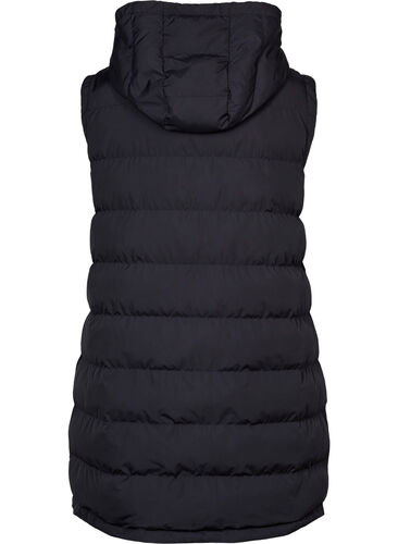 Lång väst med huva och knappar, Black, Packshot image number 1
