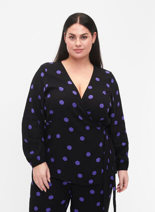 Prickig omlottopp i viskos, Black w. Purple Dot, Model image number 0