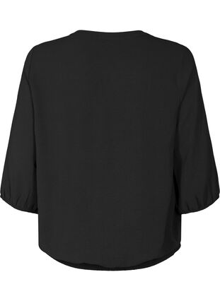 Blus med smock och 3/4-ärmar, Black, Packshot image number 1