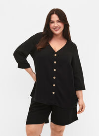 V-ringad blus i viskos med knappar, Black, Model