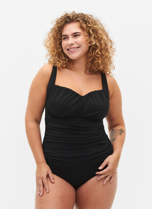Baddräkt med draperade detaljer, Black, Model image number 0
