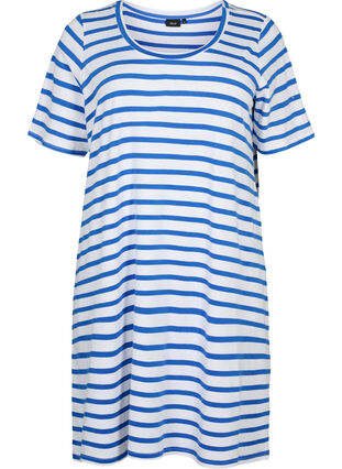 Randig trikåklänning med korta ärmar, Blue Stripes, Packshot image number 0