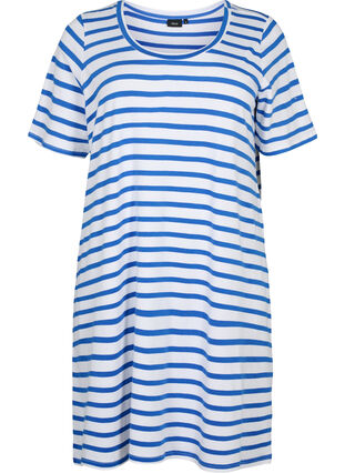 Randig trikåklänning med korta ärmar, Blue Stripes, Packshot image number 0
