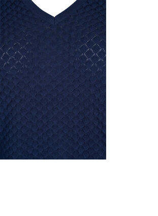 Stickad tröja med mönster och v-ringad hals, Navy Blazer, Packshot image number 2