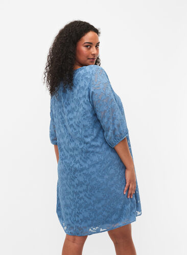 Kortärmad klänning med struktur, Coronet Blue, Model image number 1