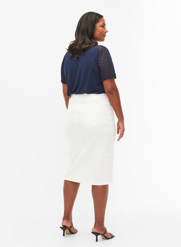 Knälång jeanskjol med slits, White, Model image number 1