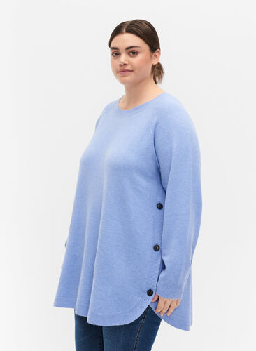 Stickad tröja med knappdetaljer, Lavender Lustre, Model image number 2