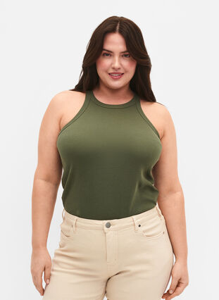 Ribbat linne i bomull, Thyme, Model image number 0