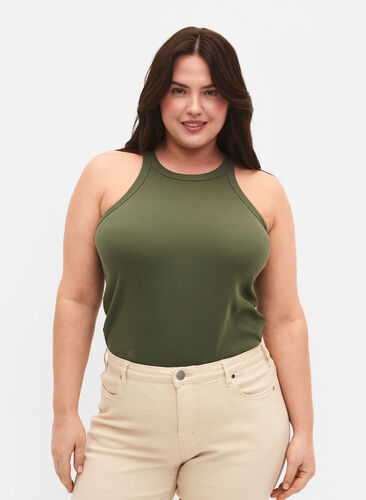 Ribbat linne i bomull, Thyme, Model image number 0
