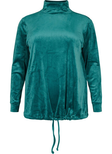 Tröja i velour med hög hals och snörning, Ponderosa Pine, Packshot image number 0