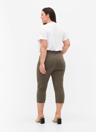 Kroppsnära capribyxor i viskosmix, Dusty Olive, Model image number 1
