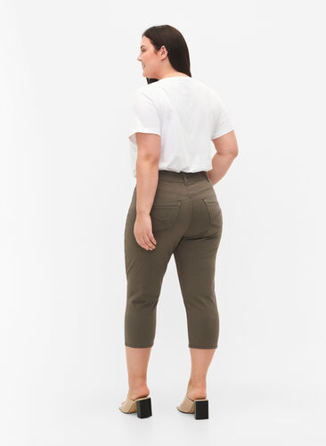 Kroppsnära capribyxor i viskosmix, Dusty Olive, Model image number 1