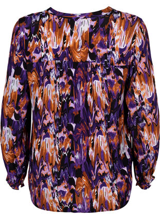 Långärmad viskosblus med tryck, Pansy AOP, Packshot image number 1