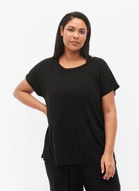 Kortärmad träningstopp med djup ringning i ryggen, Black, Model