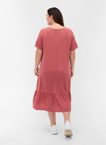 Kortärmad viskosklänning med v-ringning, Withered Rose, Model image number 1